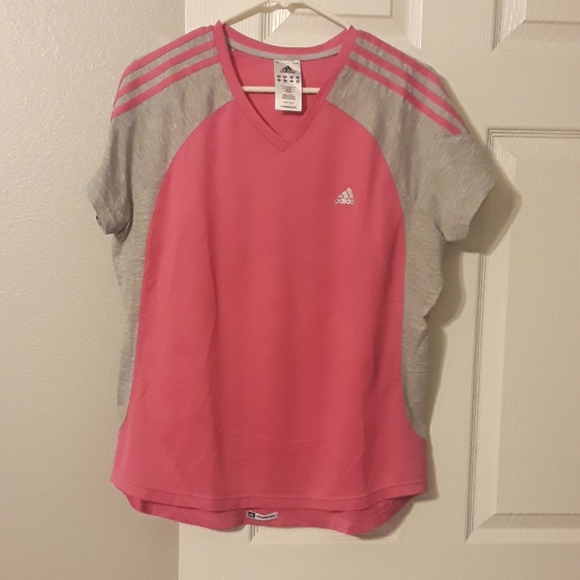 adidas Tops - Pink V-neck Short Sleeve Adidas Shirt